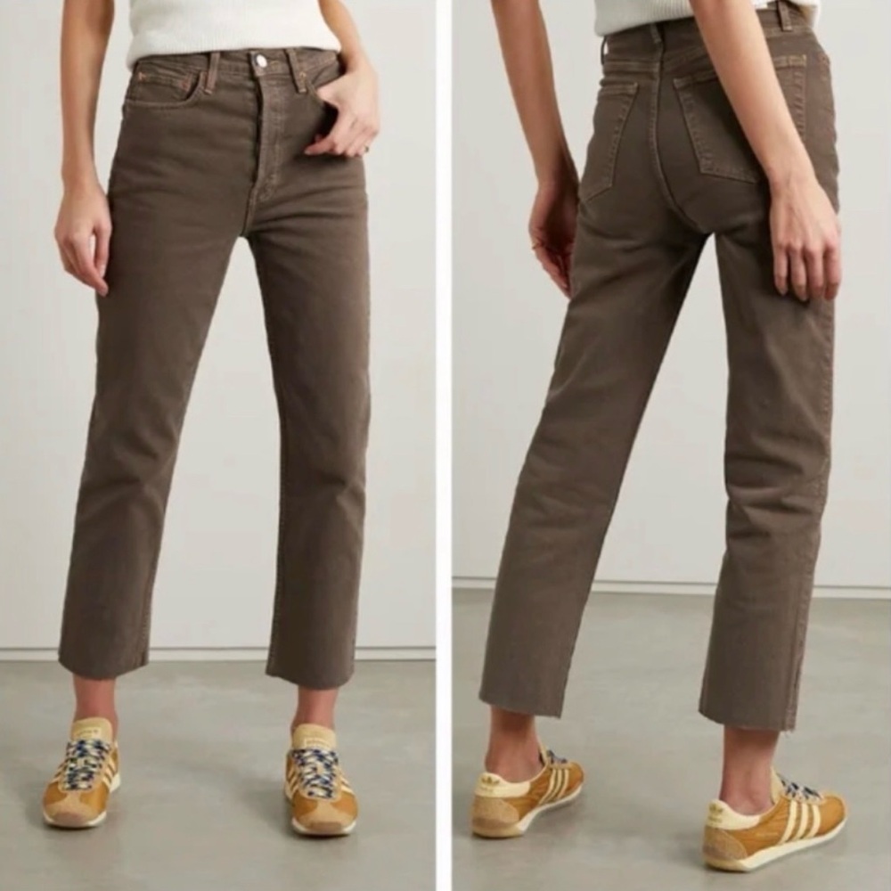 Re/Done Ultra High Rise 70s Stovepipe Jeans in Chocolate Brown